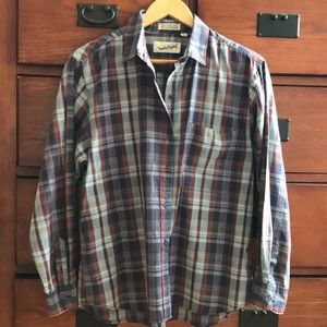 Diane Von Furstenberg Blue Button Down Plaid Shirt, Size 16